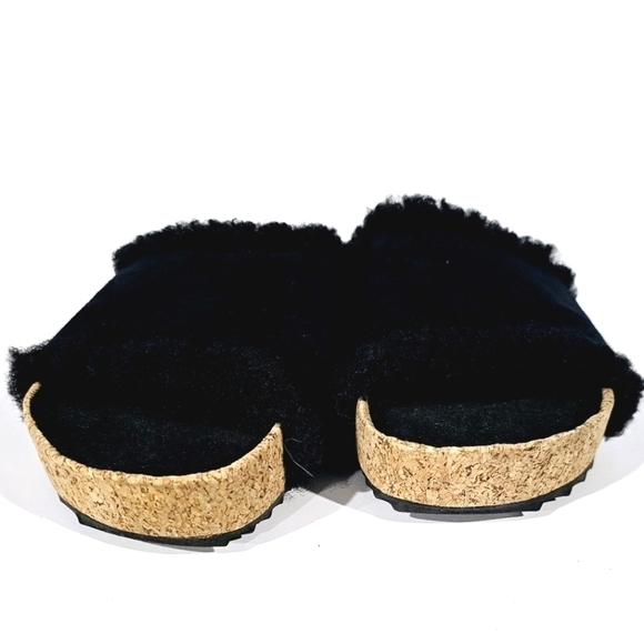 James Perse Black Suede Shearling Cork Slide Sandal Women\'s Size 6M